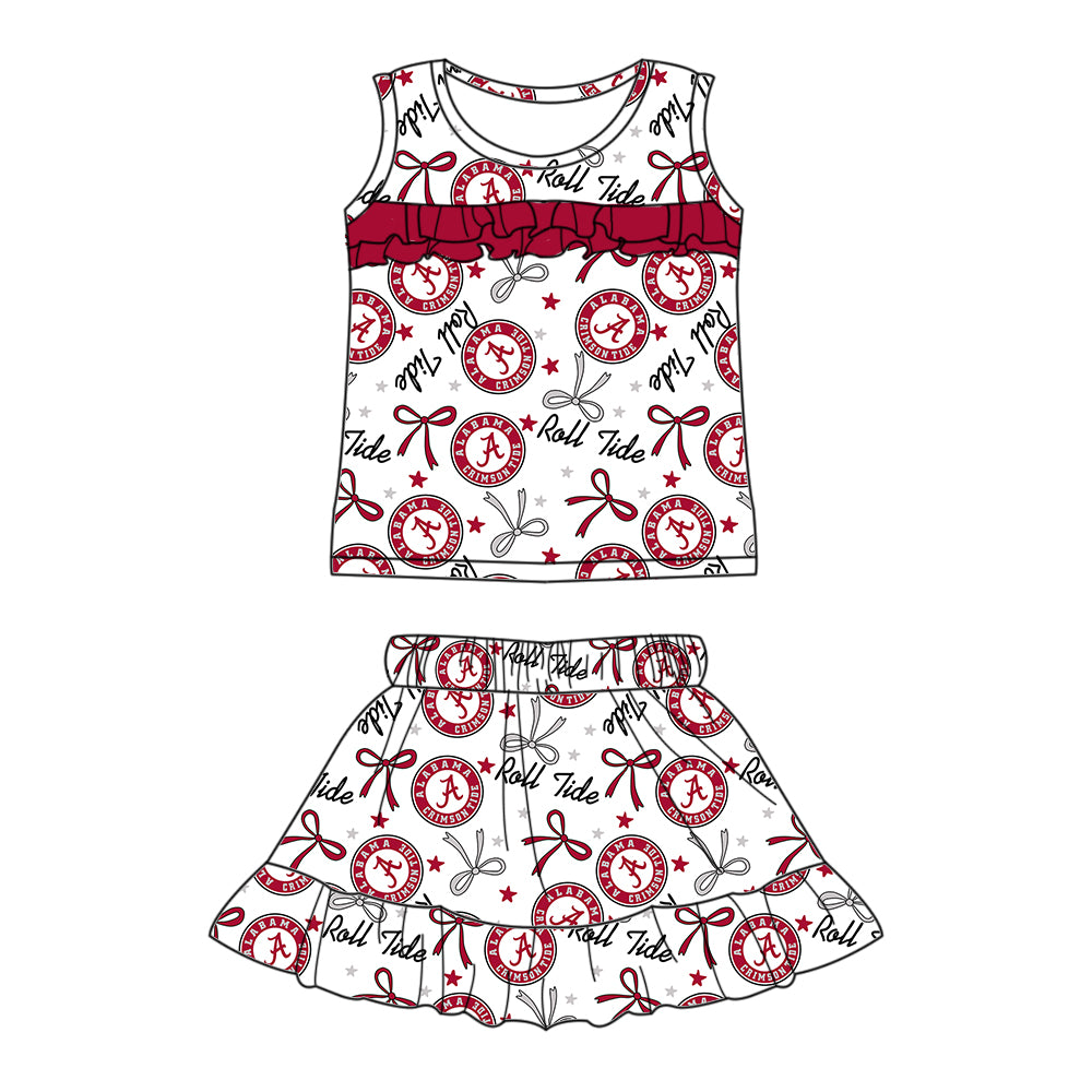 Custom moq 5 mix sizes summer teams baby girls clothes team brick red short sleeve shorts sets dress kids pants-25.5.12