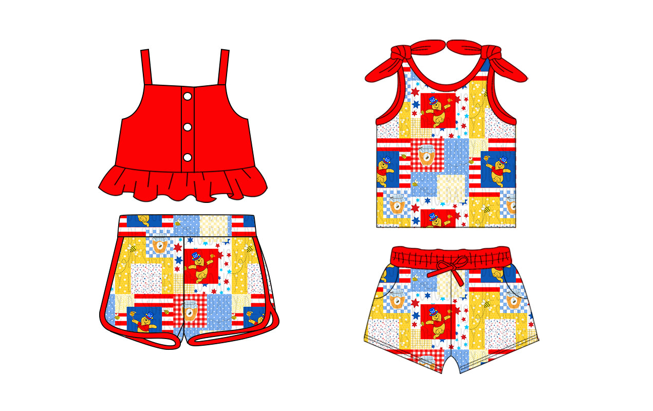 1.25 custom each style moq 5eta 4-6week Sibling Sister cartoon baby girls short sleeve shorts sets and set 2 match design