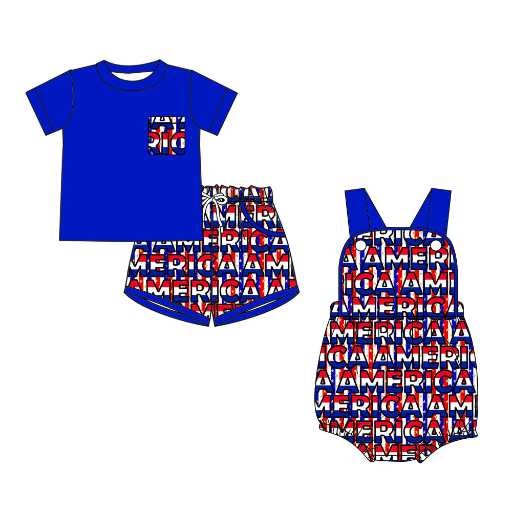 26.1.5 custom each style moq 5 eta 6-8week Sibling Sister AMERICAN baby boy short sleeve shorts sets and romper match design