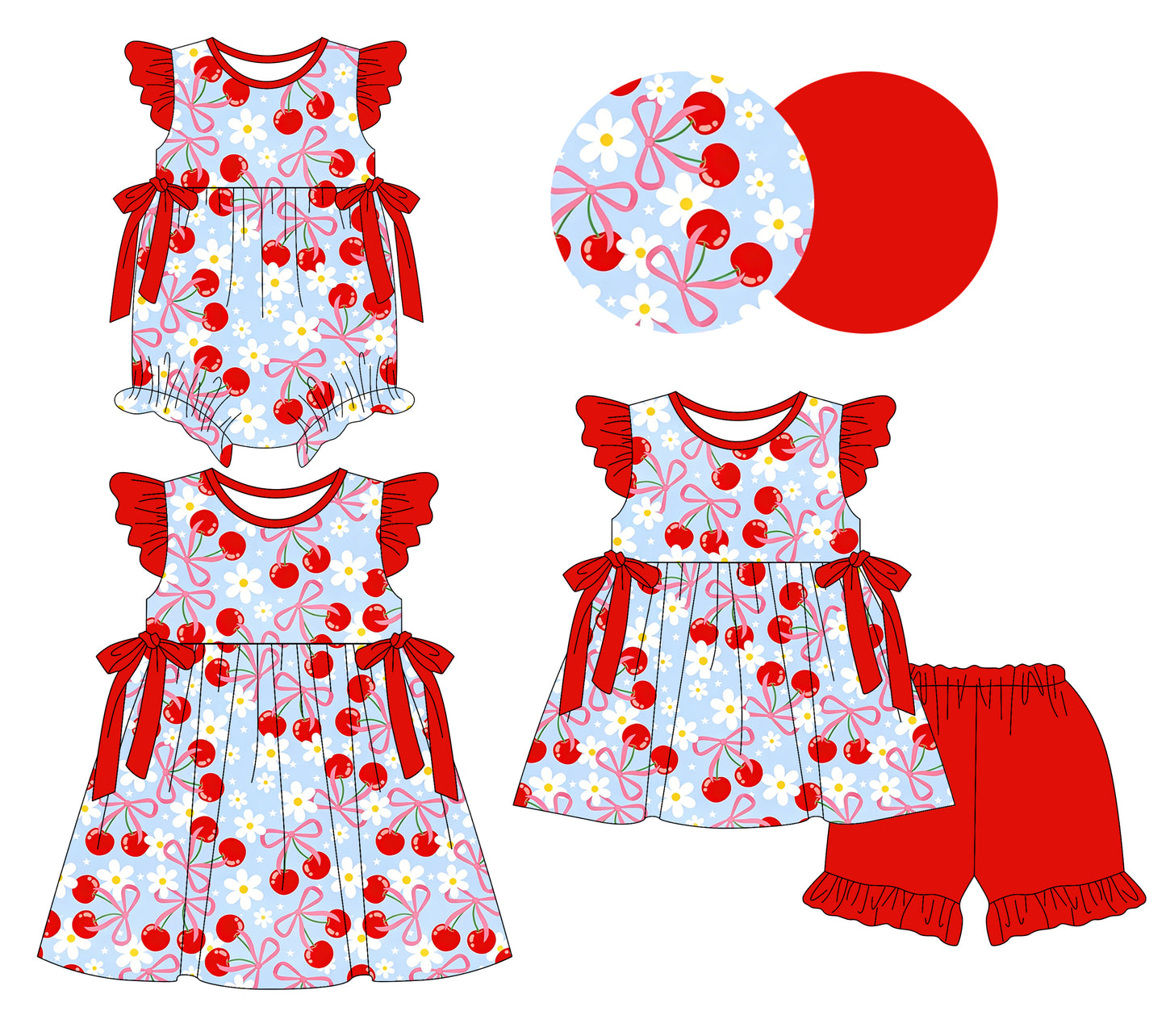 26.1.6 custom each style moq 5 eta 6-8week Sibling Sister bow baby short sleeve shorts sets and romper and dress match design