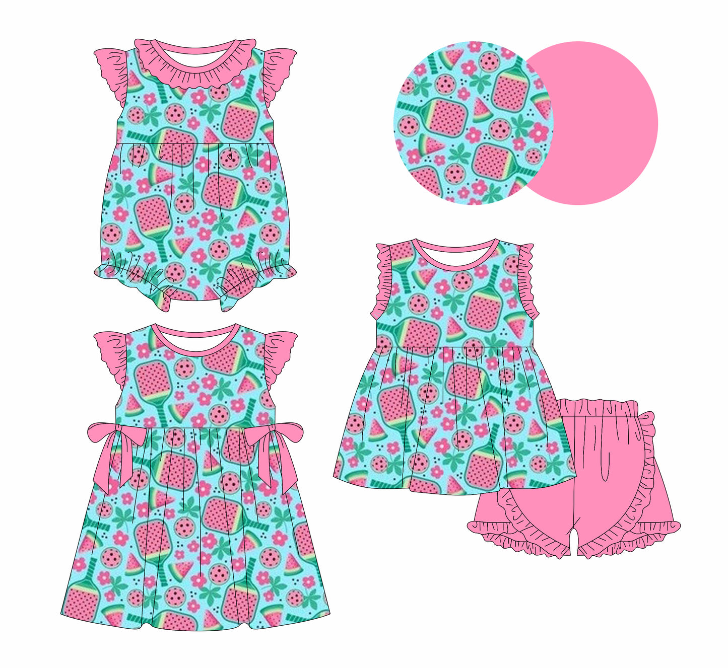 1.9 custom each style moq 5eta 4-6week Sibling Sister watermelon baby girl short sleeve shorts sets and dress and rompers match family design