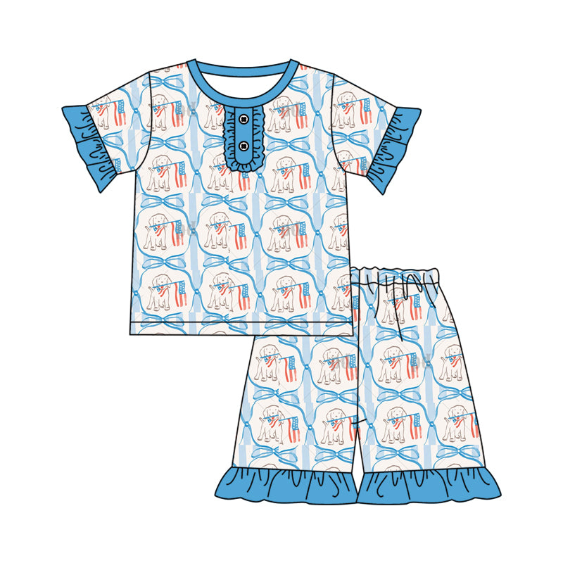 25.11.28 custom each style moq 5 eta 6-8week Sibling Sisters flag bow baby girl clothes short sleeve shorts sets 4 match family design