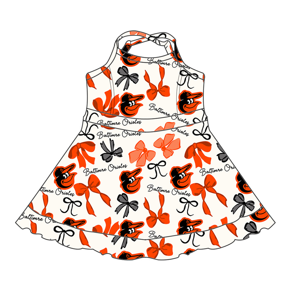 Custom moq 5 mix sizes summer teams baby girls clothes team orange short sleeve skirts shorts sets dress 1 and dress 2 and dress 3 and dress 4-25.5.19