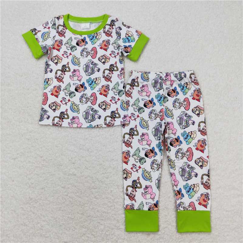 Baby Girls boys cartoon character print red and green striped pajamas Family siblings set