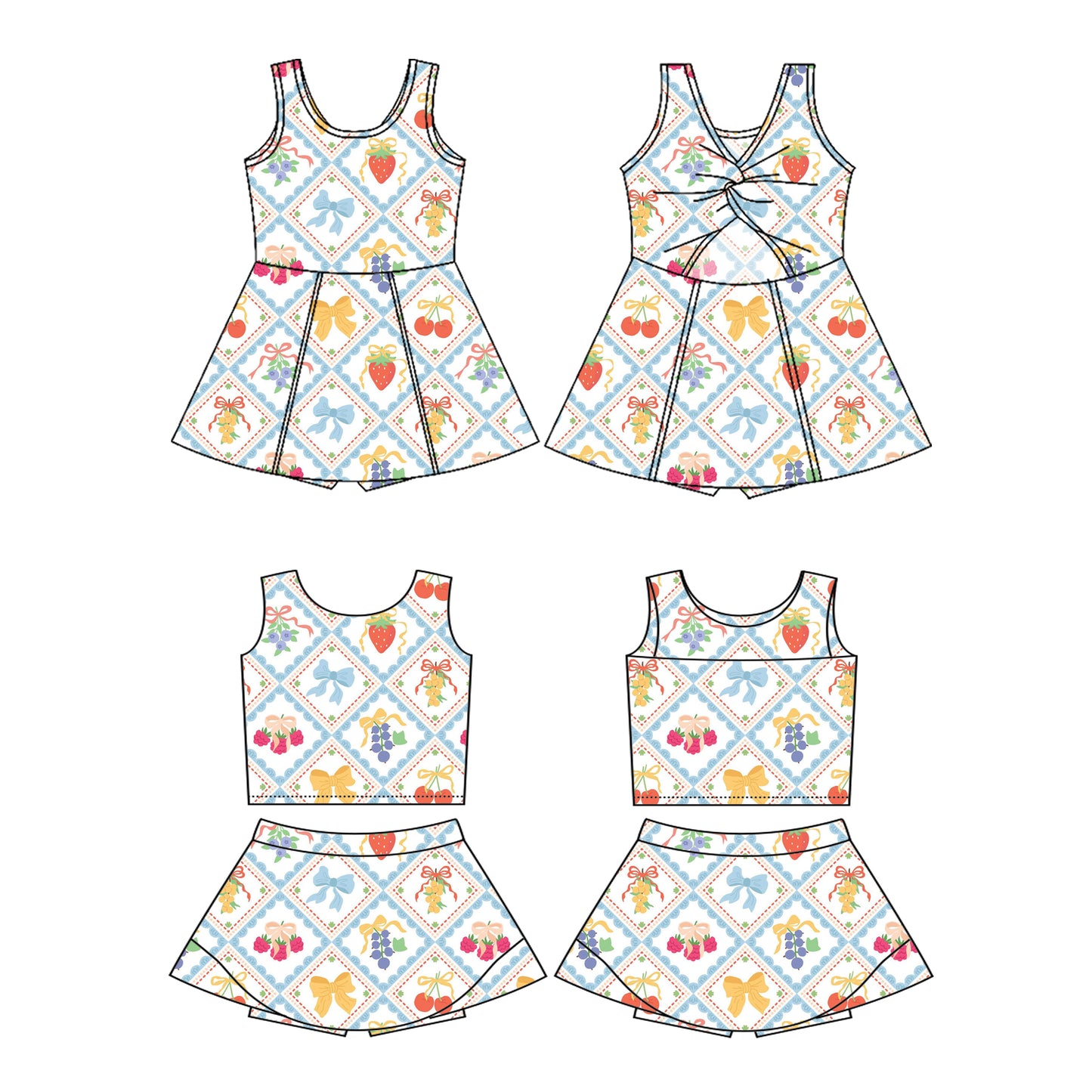 3.15 custom each style moq 5eta 4-6week Sibling Sister bow strawberry baby girls clothes Short sleeve yoga dress 1 and dress 2 match family design