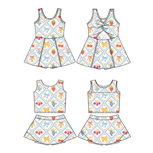3.15 custom each style moq 5eta 4-6week Sibling Sister bow strawberry baby girls clothes Short sleeve yoga dress 1 and dress 2 match family design