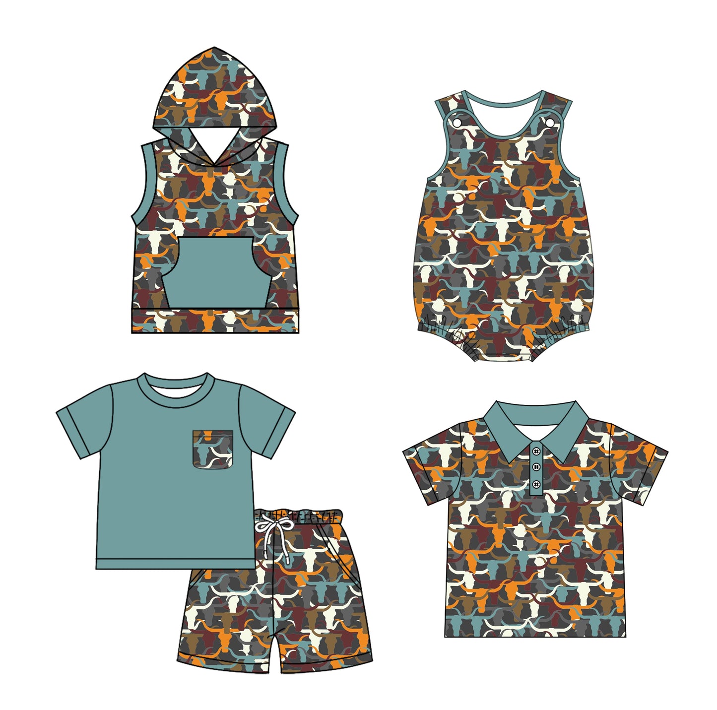 1.21 custom each style moq 5eta 4-6week Sibling Sister cow head baby girl sets and boy rompers 1 and romper 2 and top match family design