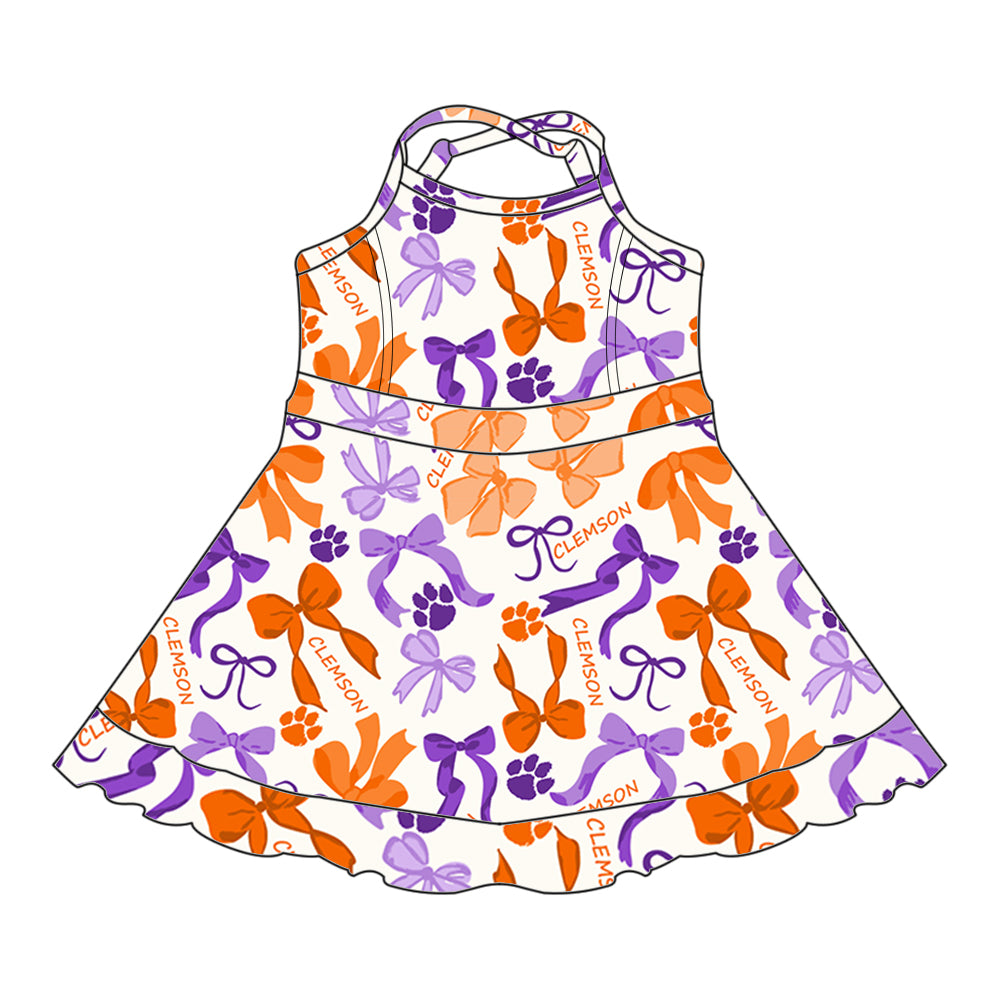 Custom moq 5 mix sizes summer teams baby girls clothes team orange short sleeve skirts shorts sets dress 1 and dress 2 and dress 3 and dress 4-25.5.15