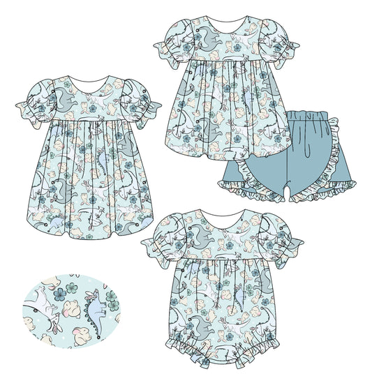 25.123 custom each style moq 5 eta 6-8week Sibling Sister baby short sleeve shorts sets and romper and dress match design