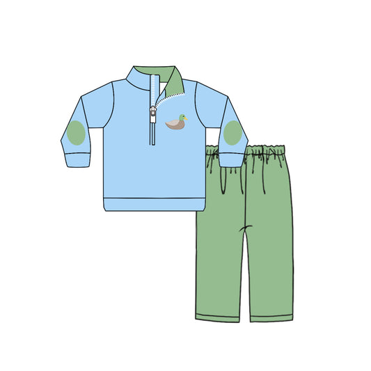 9.27 custom each style moq 5eta 4-6week baby boys clothes duck blue and green long sleeve pants sets