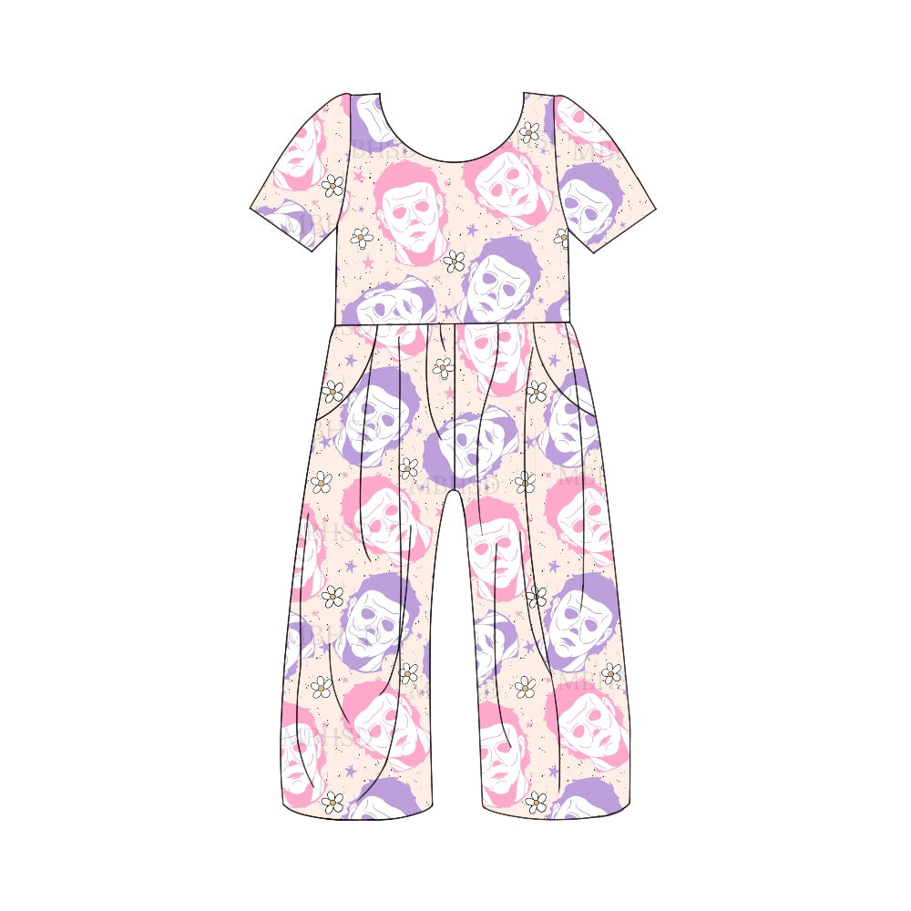 5.3custom each style moq 5eta 4-5week Sibling Sister horror avatar prints pink girls jumpsuits and boy set and baby romper match family design