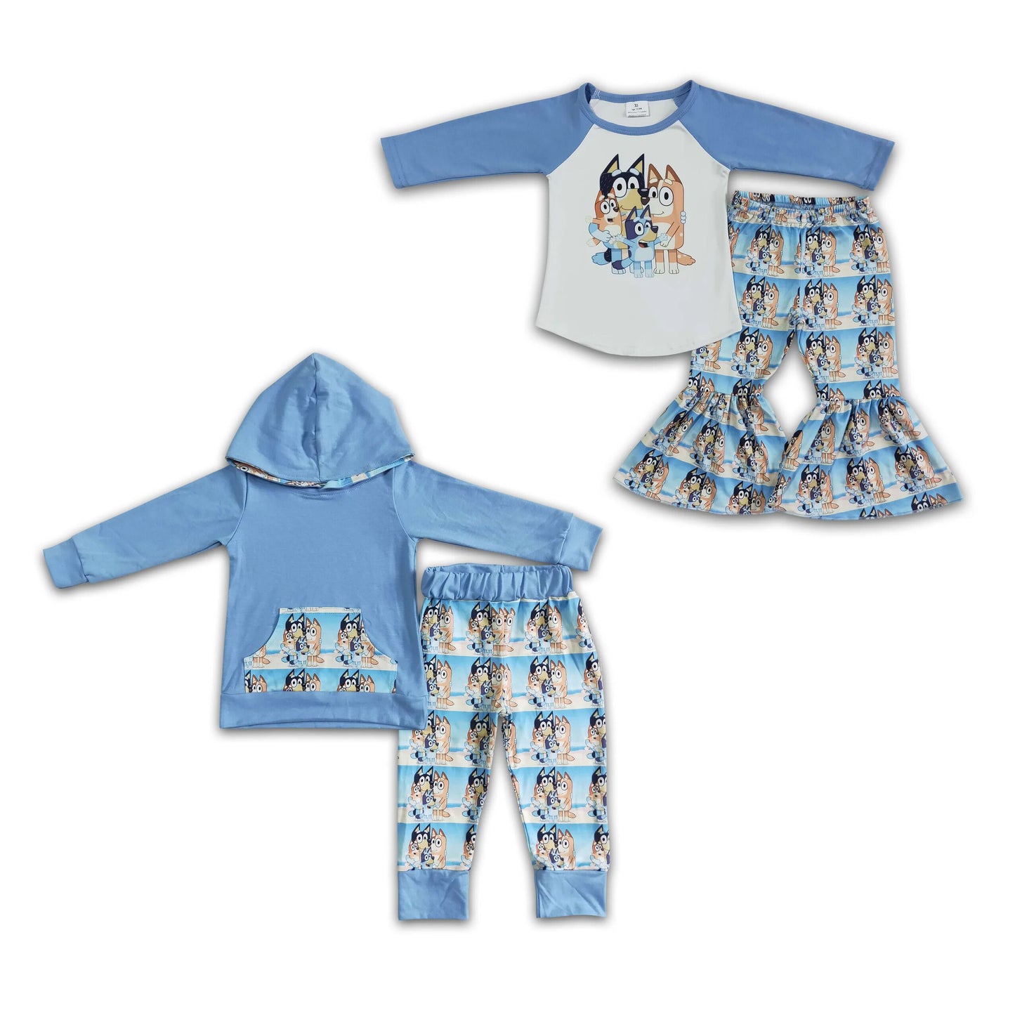 RTS NO MOQ Boys and Girls Family Portrait Puppy Print Sky Blue Long Sleeve Suit