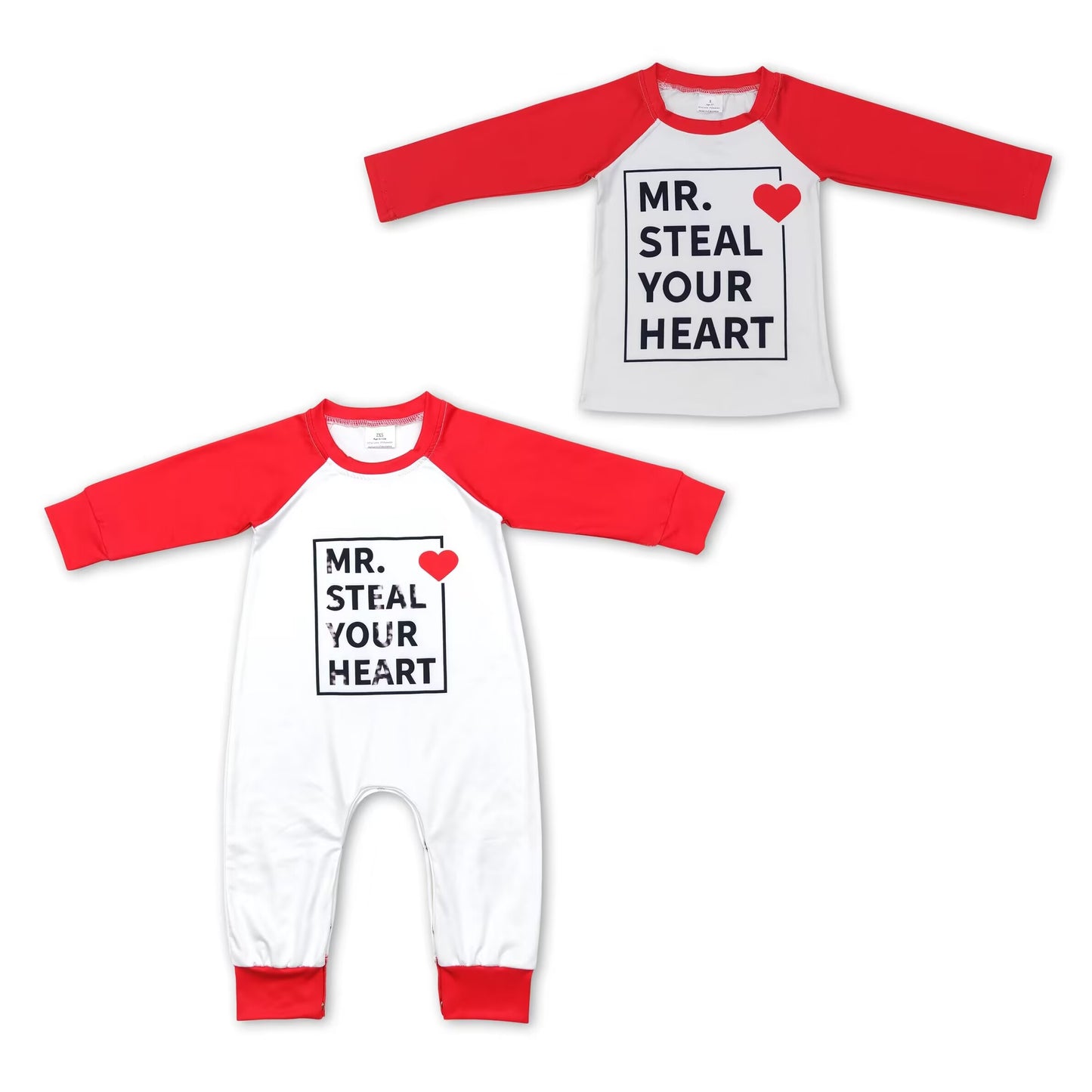 RTS NO MOQ LR0797 BT0441  Red Heart Letters Pattern Long Sleeve Top & Long Climbing Suit