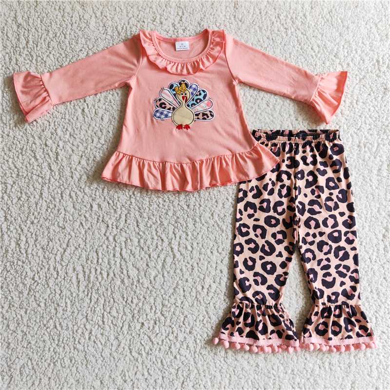 RTS NO MOQ（In Stock ) GLP0203 Embroidered turkey long sleeve pants set
