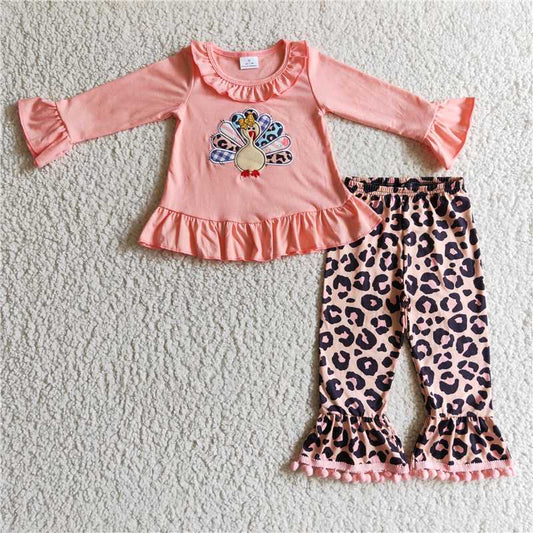 RTS NO MOQ（In Stock ) GLP0203 Embroidered turkey long sleeve pants set