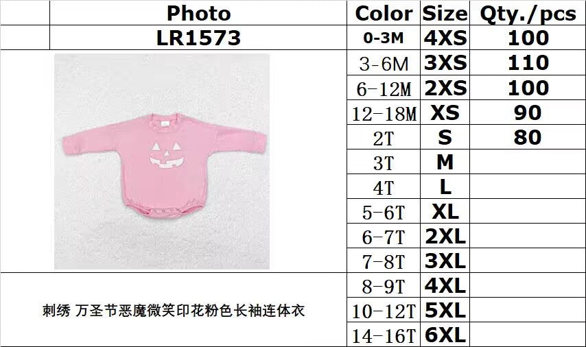 RTS NO MOQ ETA 5/7days LR1573 Embroidered Halloween devil smile print pink long sleeve jumpsuit