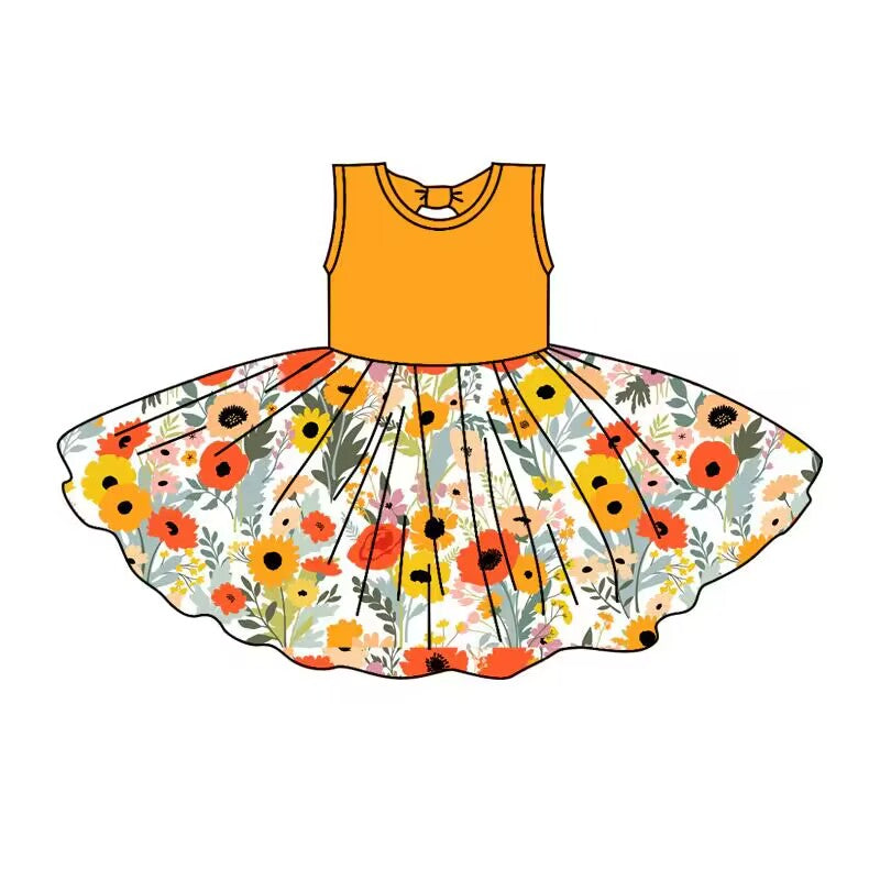 custom moq 5 eta 4-6 weeks Girls baby girls clothes yellow floral sleeveless dress summer skirt