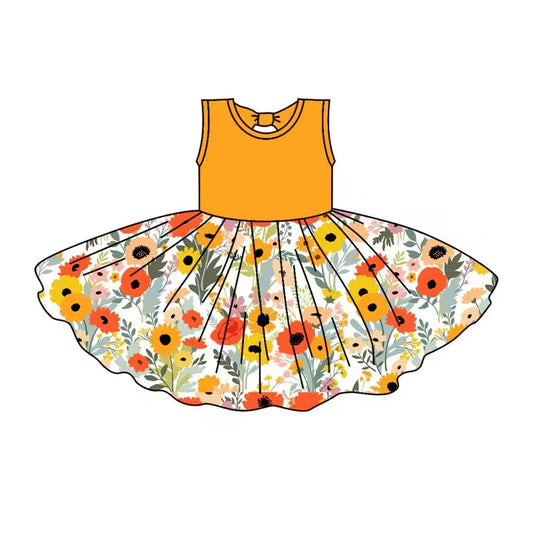 custom moq 5 eta 4-6 weeks Girls baby girls clothes yellow floral sleeveless dress summer skirt