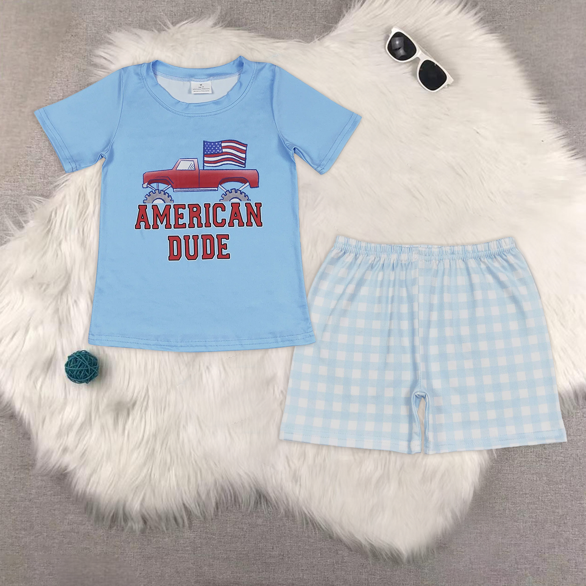 rts no moq BT0650+SS0353 4th of july short-sleeved top Boy Shorts sets