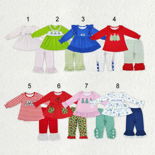 RTS NO MOQ Sibling baby girl clothes Christmas bow long sleeve pants Sets