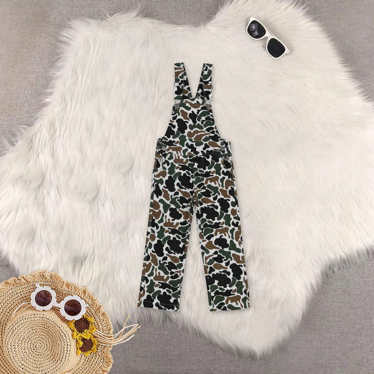 RTS NO MOQ Sibling denim Kids Fall Hunting Camo Denim Strap jumpsuits Overall