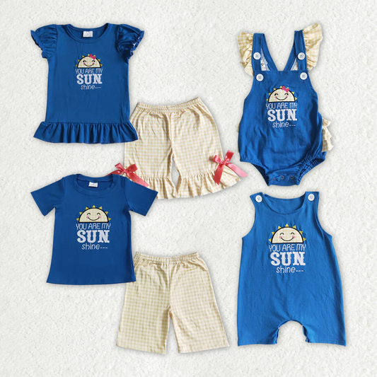 RTS Boys and girls embroidery SUN Short Sleeve Shorts sets romper