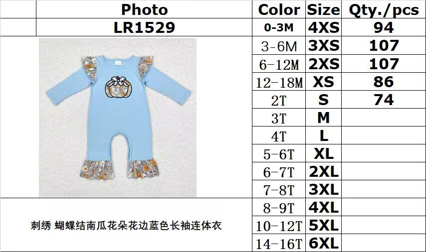 rts no moq LR1529 Embroidered butterfly pumpkin flower lace blue long-sleeved jumpsuit