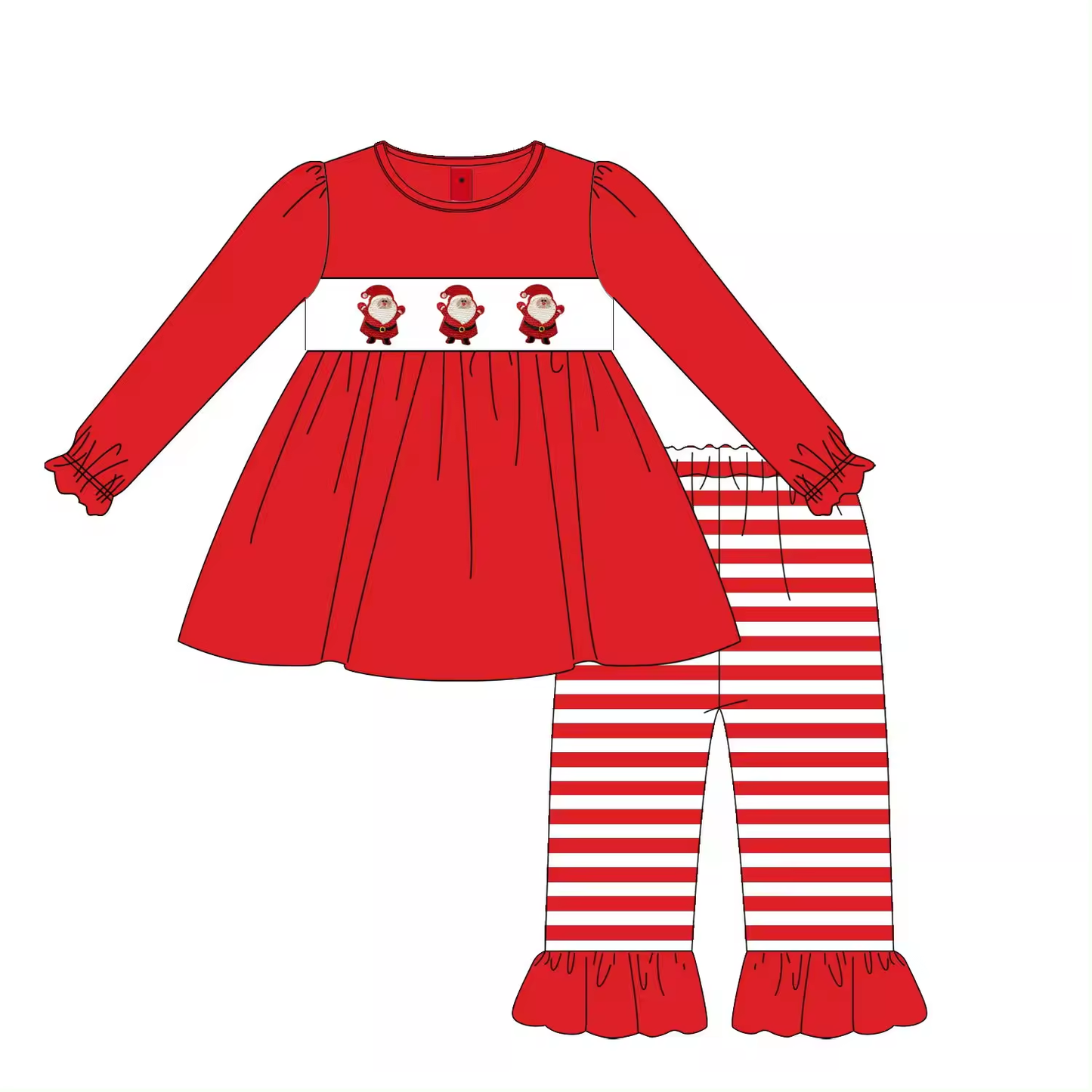 5.15custom each style moq 5eta 4-5week Sibling Sister Christmas style Santa Claus print red girls and boys outfits and baby romper and dress match family design