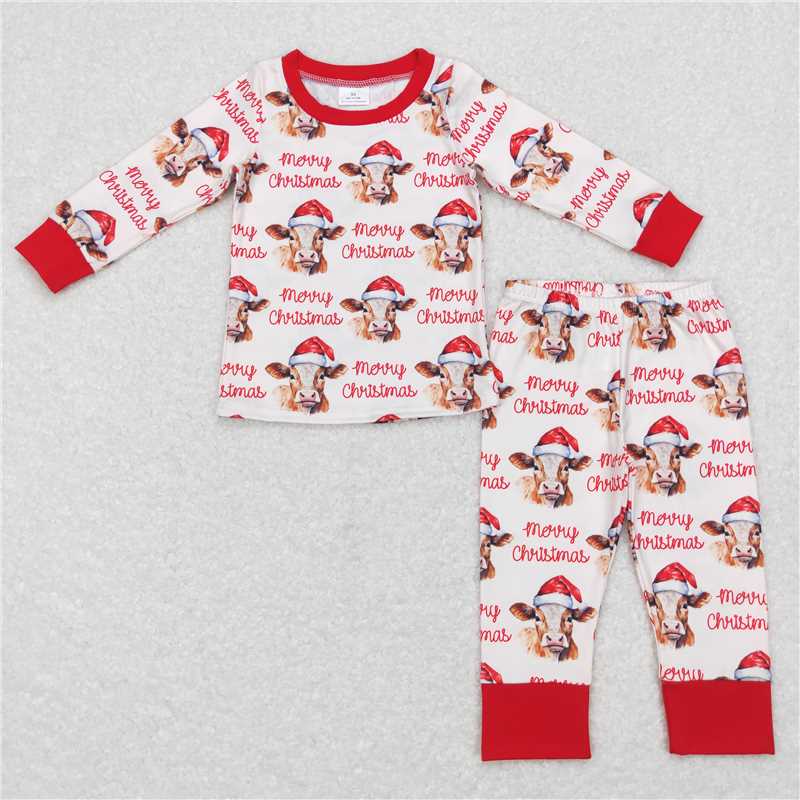 Baby boys girls Christmas style cow head print red Family Series Siblings Set