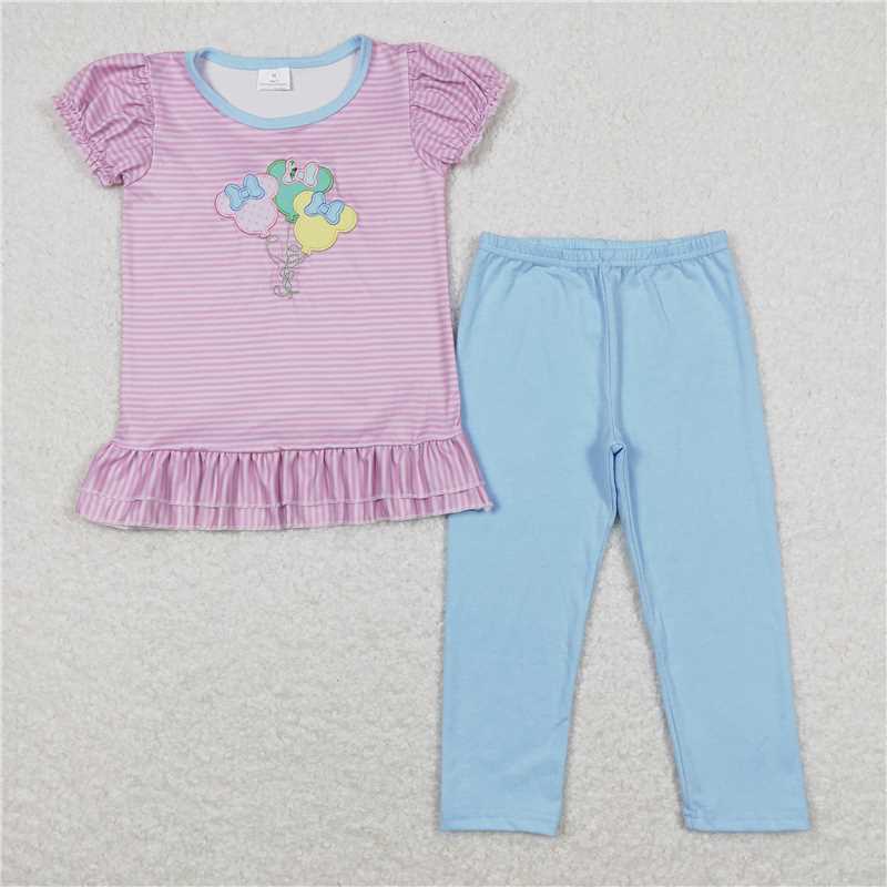 Baby Kids balloon Summer Embroidery Sibling Rompers Clothes Sets