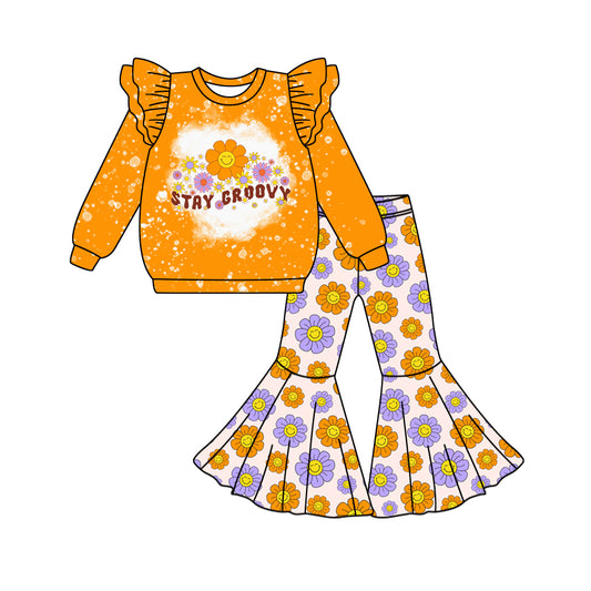 6.17 custom each style moq 5eta 4-6week Sibling Sister sunfloral orange baby girls sets and dress match family design
