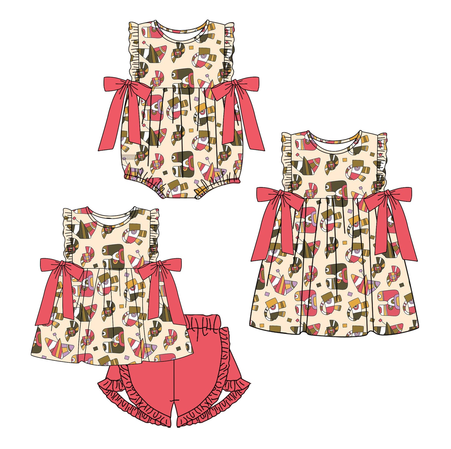 1.17 custom each style moq 5eta 4-6week Sibling Sisters baby girl short sleeve shorts sets and dress and rompers match family design