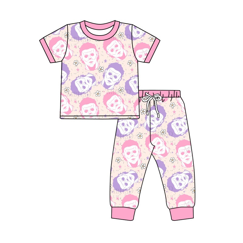 5.3custom each style moq 5eta 4-5week Sibling Sister horror avatar prints pink girls jumpsuits and boy set and baby romper match family design