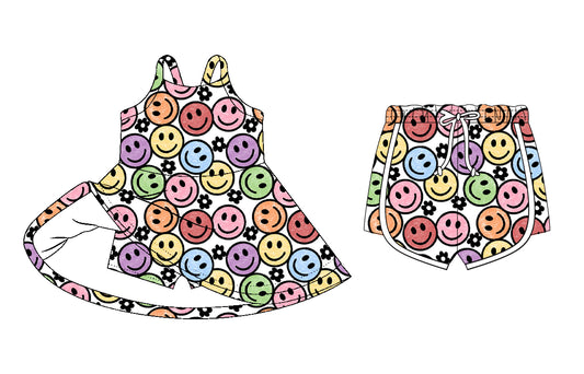 26.1.6 custom each style moq 5 eta 6-8week Sibling Sister smiley baby short sleeve dress and shorts match design