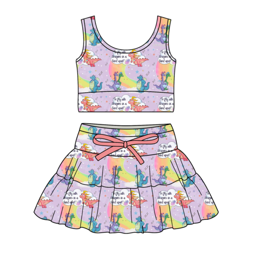 Custom moq 5 mix size milk silk baby girl clothes summer cartoon sleeveless skirts sets