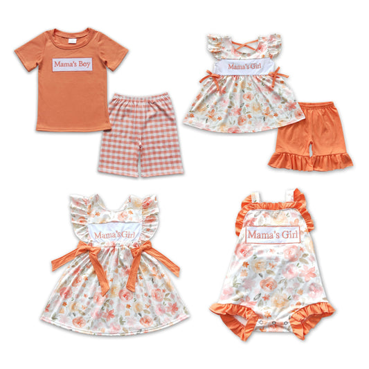 RTS Boys and girls Embroidered Short Sleeve Shorts sets dress rompers