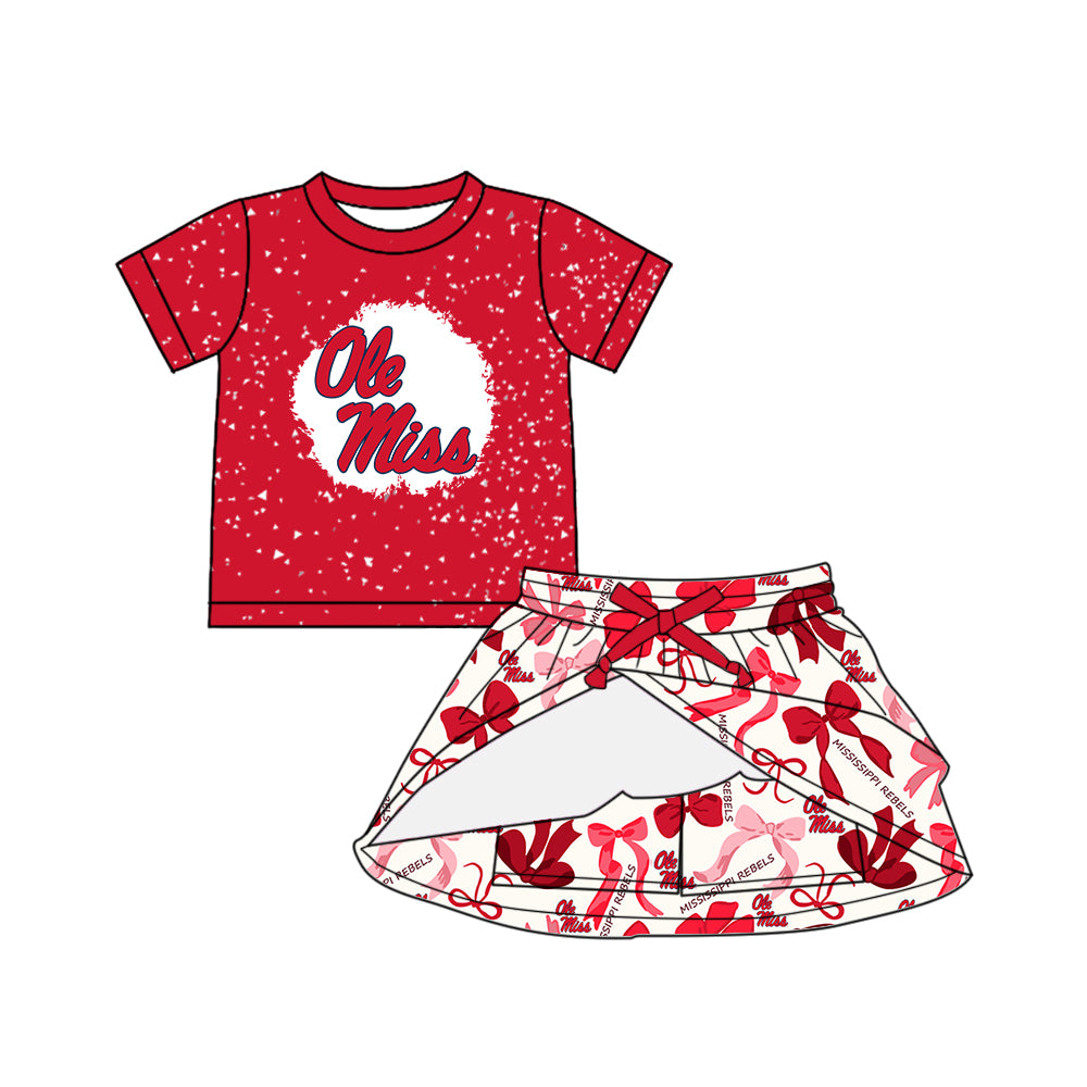 Custom moq 5 mix sizes summer teams baby girls clothes team red short sleeve skirts shorts sets dress 1 and dress 2 and dress 3 and dress 4-25.5.14