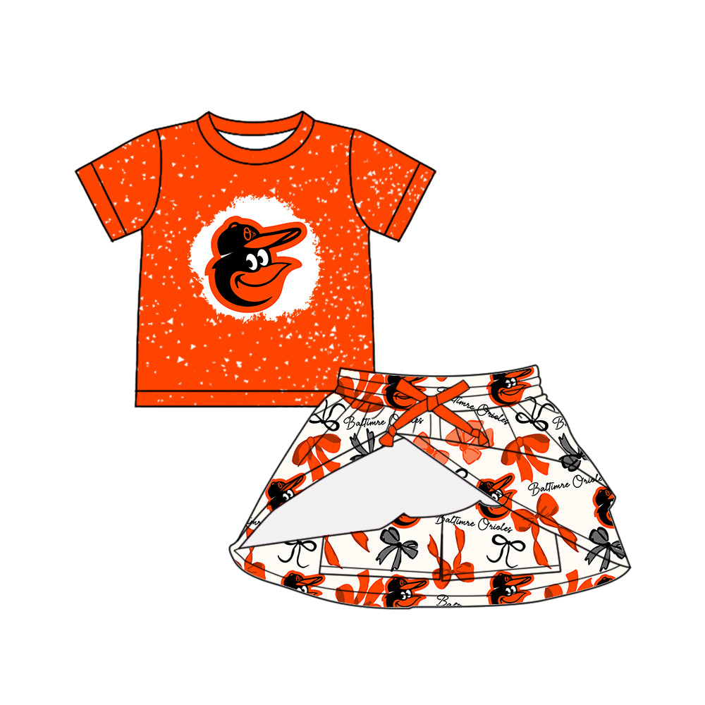 Custom moq 5 mix sizes summer teams baby girls clothes team orange short sleeve skirts shorts sets dress 1 and dress 2 and dress 3 and dress 4-25.5.19