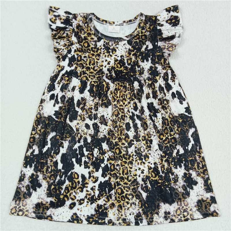 Leopard print black and white yellow flying sleeve dress 豹纹黑白黄飞袖裙