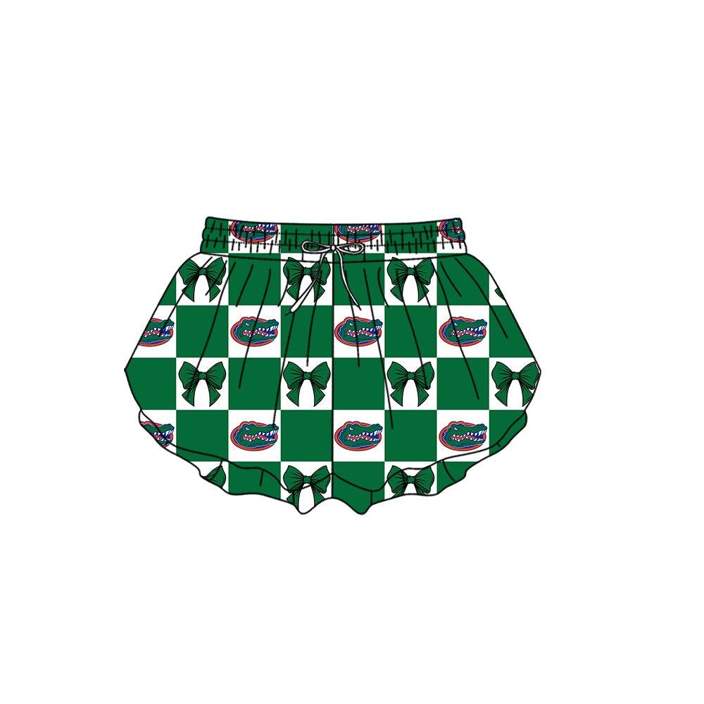 Custom moq 3 or 5 mix size milk silk summer teams baby girl clothes bow green summer shorts-26.1.17