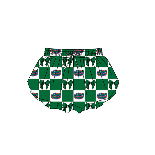 Custom moq 3 or 5 mix size milk silk summer teams baby girl clothes bow green summer shorts-26.1.17