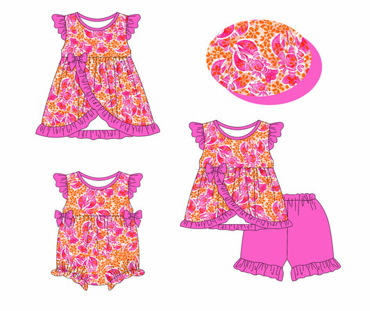 1.14 custom each style moq 5eta 4-6week Sibling Sisters crayfish baby girl short sleeve shorts sets and dress and rompers match family design