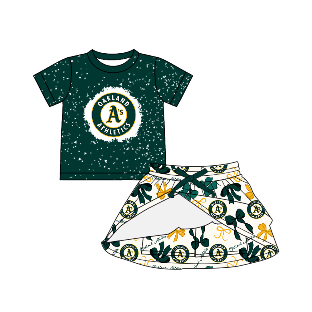 Custom moq 5 mix sizes summer teams baby girls clothes team green short sleeve skirts shorts sets dress 1 and dress 2 and dress 3 and dress 4-25.5.21