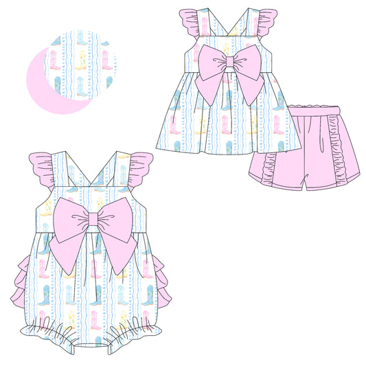 2.8 custom each style moq 5eta 4-6week Sibling Sister boot baby girls short sleeve shorts sets and romper match design