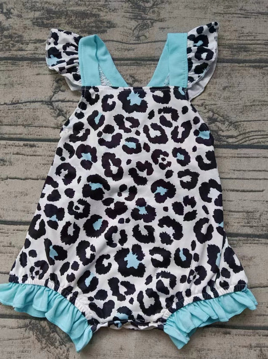 custom moq 5 eta 4-6weeks mix size baby girls clothes leopard blue flying sleeve summer Romper