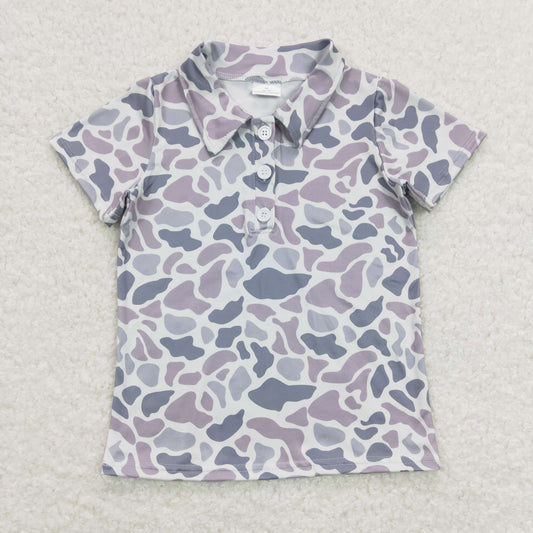 BT0597 Gray short-sleeved top with camouflage collar