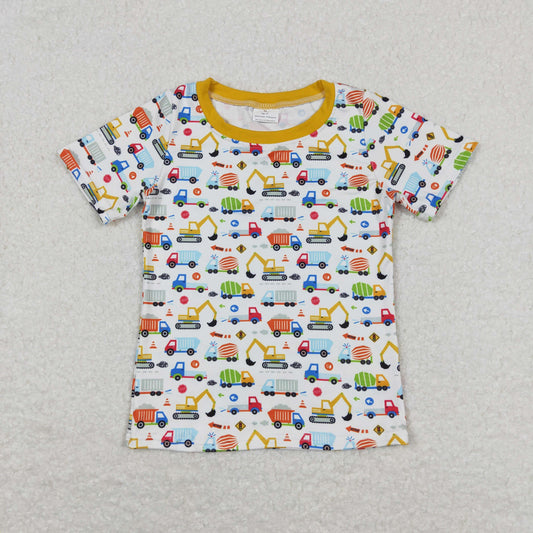 BT0555 Engineering vehicle yellow and white short-sleeved top