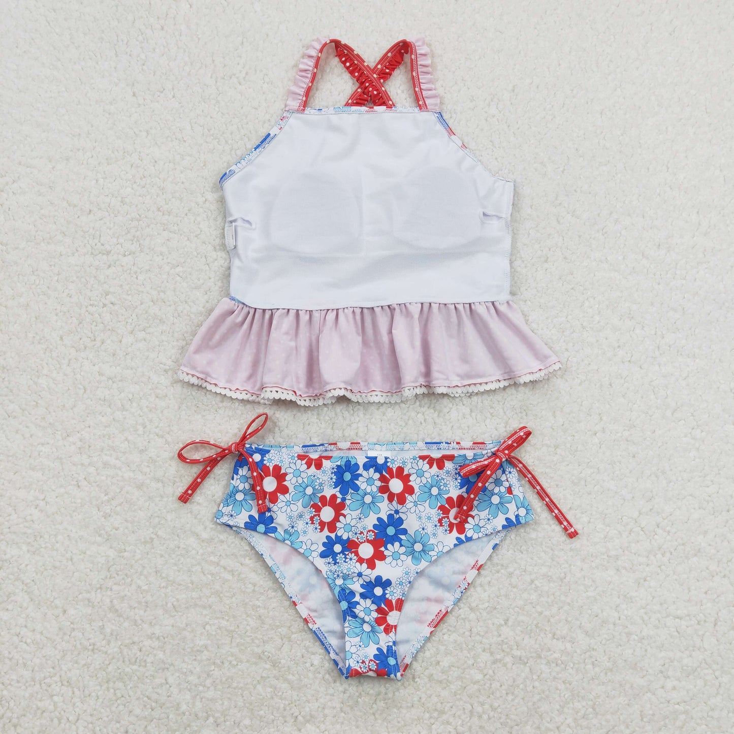 S0253 Red and blue floral polka dot lace swimsuit set