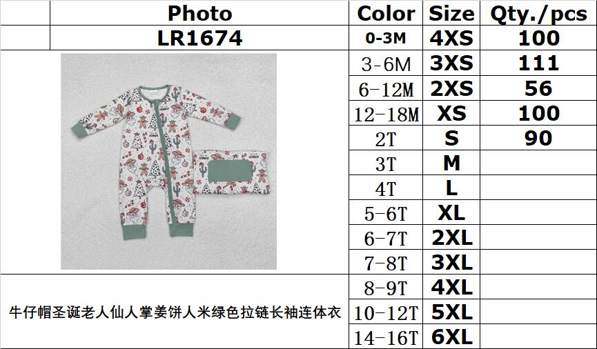 RTS NO MOQ ETA 5/7days arrived LR1674 Cowboy hat Santa Claus cactus gingerbread man rice green zipper long-sleeved jumpsuit