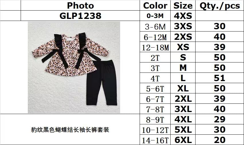RTS NO MOQ GLP1238 Leopard print black bow long sleeve long pants set